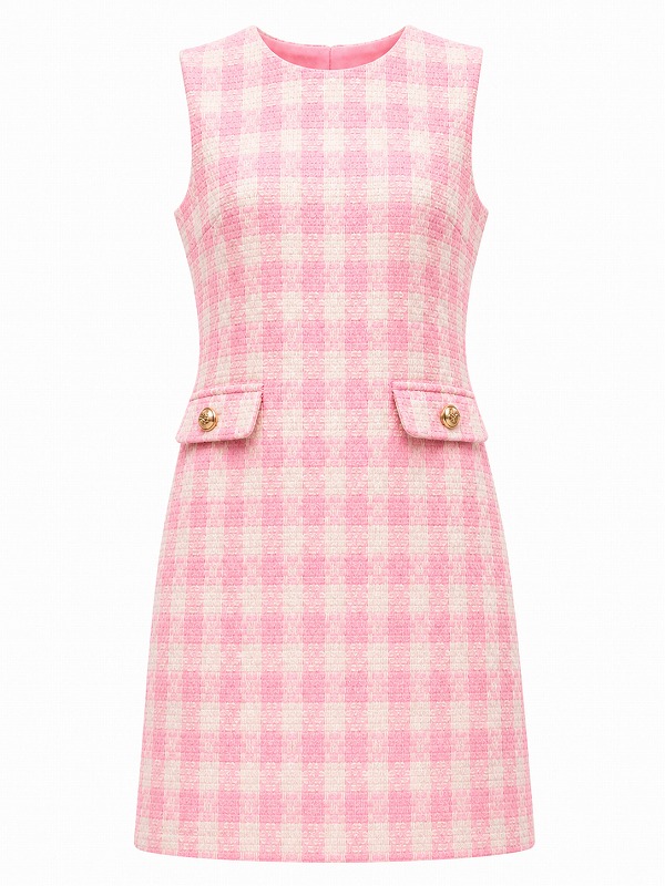 【新品DRESS 902】ギンガムチェックフェイクポケットデザインタイトミニドレス ピンク【VERO MODA】